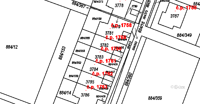 Bystřice pod Hostýnem 1760 na parcele st. 3783 v KÚ Bystřice pod Hostýnem, Katastrální mapa