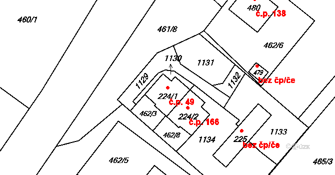 Tyra 49, Třinec na parcele st. 224/1 v KÚ Tyra, Katastrální mapa