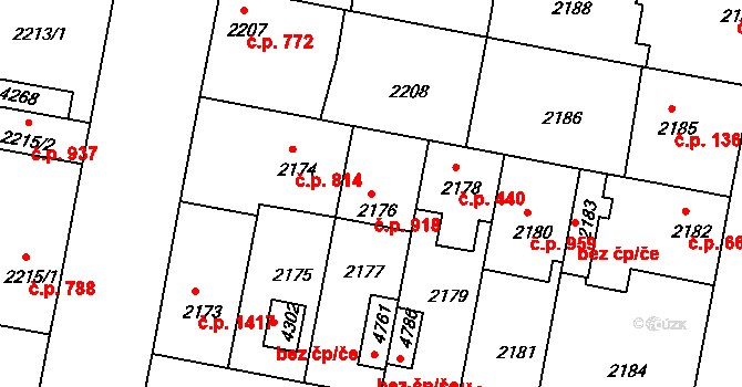 Čelákovice 918 na parcele st. 2176 v KÚ Čelákovice, Katastrální mapa