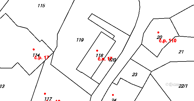 Heřmanice 17, Žandov na parcele st. 118 v KÚ Heřmanice u Žandova, Katastrální mapa
