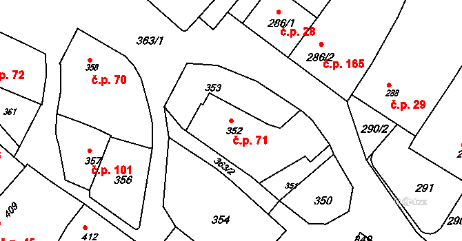 Svatoslav 71 na parcele st. 352 v KÚ Svatoslav u Tišnova, Katastrální mapa