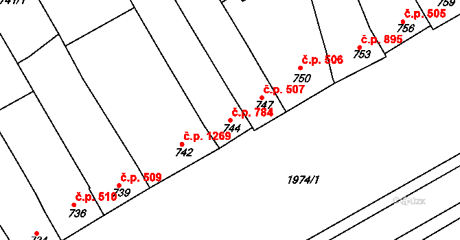 Mistřín 784, Svatobořice-Mistřín na parcele st. 744 v KÚ Mistřín, Katastrální mapa