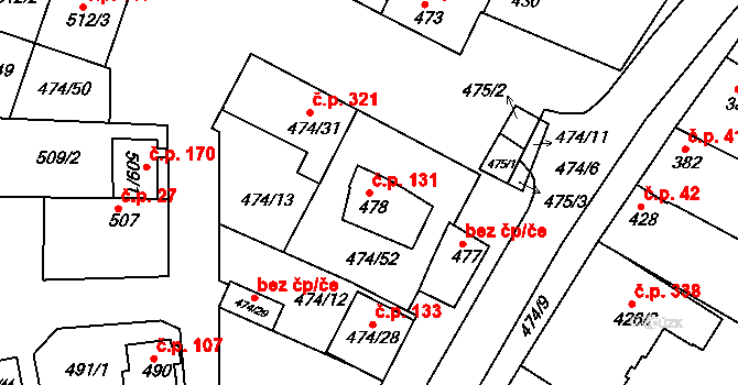 Milokošť 131, Veselí nad Moravou na parcele st. 478 v KÚ Milokošť, Katastrální mapa