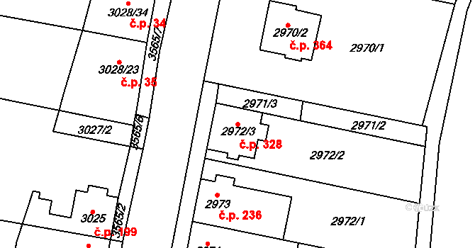 Nosálovice 328, Vyškov na parcele st. 2972/3 v KÚ Vyškov, Katastrální mapa