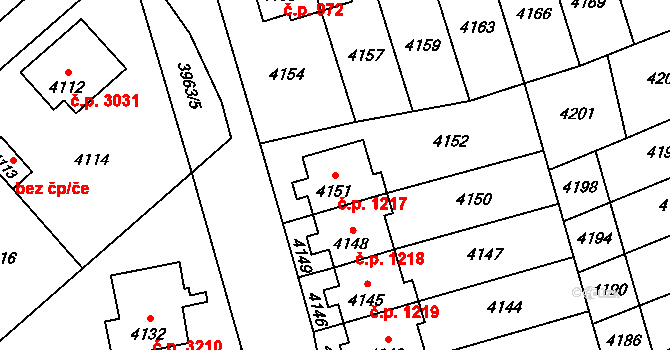 Kladno 1217 na parcele st. 4151 v KÚ Kladno, Katastrální mapa