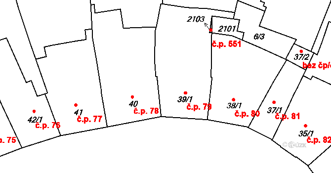 Český Brod 79 na parcele st. 39/1 v KÚ Český Brod, Katastrální mapa