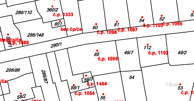 Švermov 1095, Kladno na parcele st. 85 v KÚ Hnidousy, Katastrální mapa