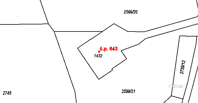 Ratiboř 643 na parcele st. 1432 v KÚ Ratiboř u Vsetína, Katastrální mapa