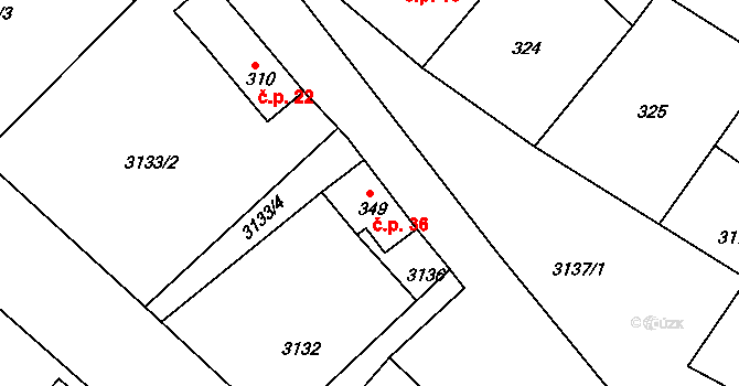 Uhelná 36, Hrádek nad Nisou na parcele st. 349 v KÚ Václavice u Hrádku nad Nisou, Katastrální mapa
