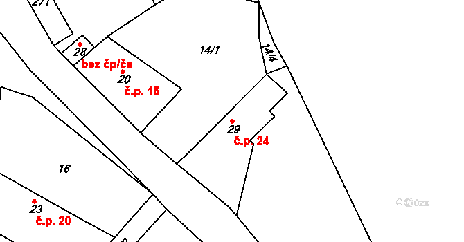 Bítov 24, Koněprusy na parcele st. 29 v KÚ Bítov u Koněprus, Katastrální mapa