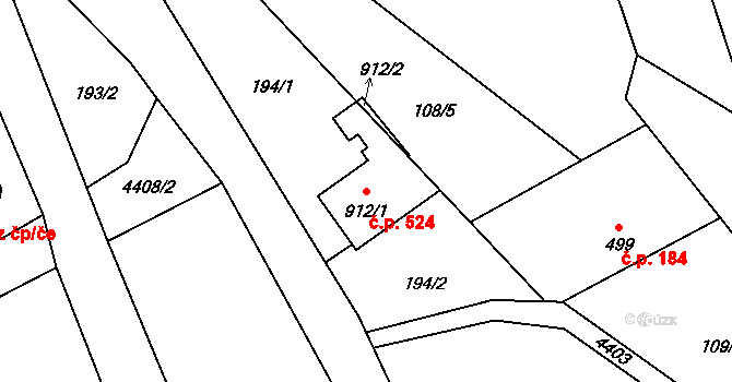 Ostravice 524 na parcele st. 912/1 v KÚ Ostravice 1, Katastrální mapa