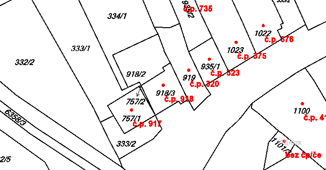 Horní Předměstí 918, Polička na parcele st. 918/3 v KÚ Polička, Katastrální mapa