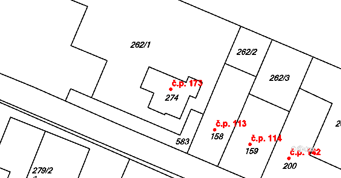 Žalkovice 173 na parcele st. 274 v KÚ Žalkovice, Katastrální mapa