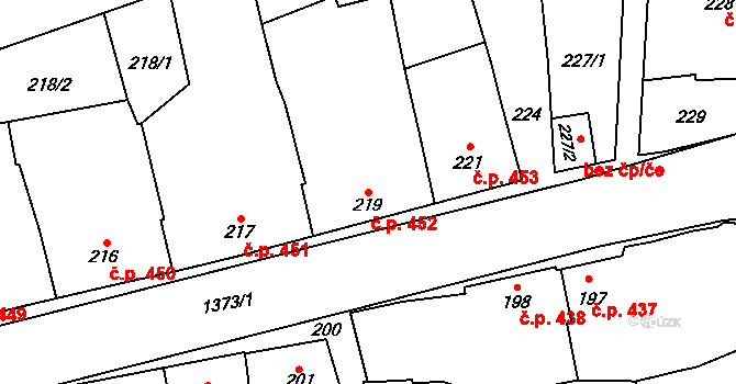 Tučapy 452, Dub nad Moravou na parcele st. 219 v KÚ Dub nad Moravou, Katastrální mapa