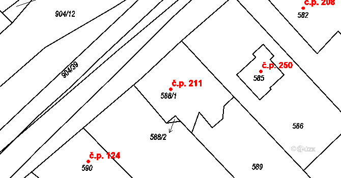 Osek 211 na parcele st. 588/1 v KÚ Osek u Hořovic, Katastrální mapa