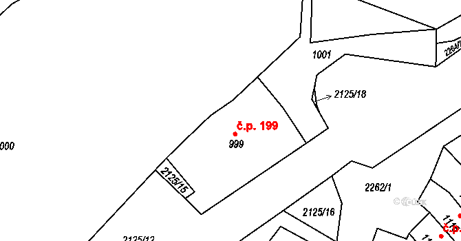 Velká Bystřice 199 na parcele st. 999 v KÚ Velká Bystřice, Katastrální mapa