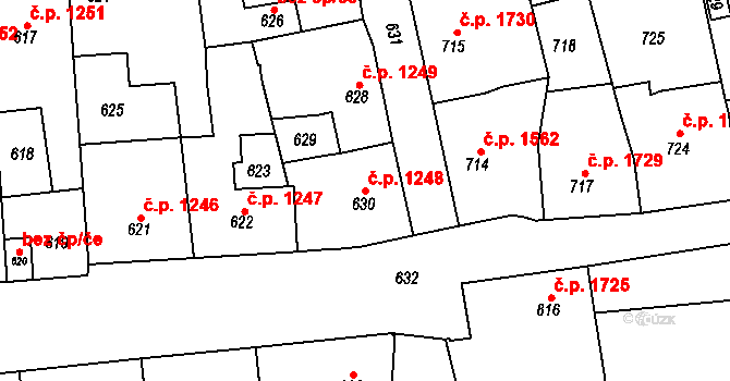 Šternberk 1248 na parcele st. 630 v KÚ Šternberk, Katastrální mapa