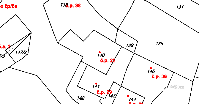 Konětopy 22, Milín na parcele st. 140 v KÚ Konětopy u Příbramě, Katastrální mapa
