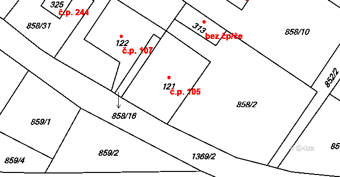 Libochovany 105 na parcele st. 121 v KÚ Libochovany, Katastrální mapa