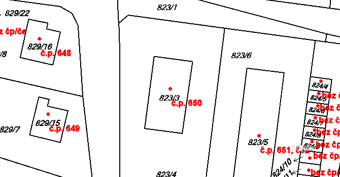 Jilemnice 650 na parcele st. 823/3 v KÚ Jilemnice, Katastrální mapa