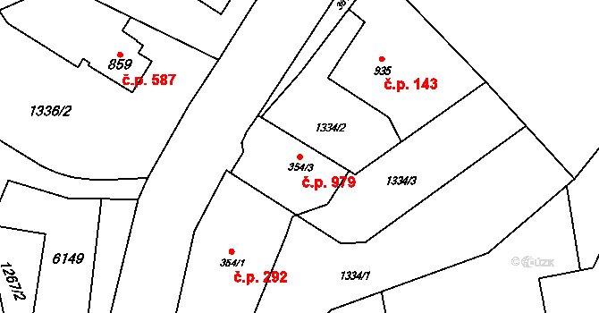 Rožnov pod Radhoštěm 979 na parcele st. 354/3 v KÚ Rožnov pod Radhoštěm, Katastrální mapa