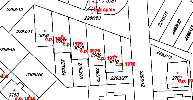 Hořice 1977 na parcele st. 3009 v KÚ Hořice v Podkrkonoší, Katastrální mapa