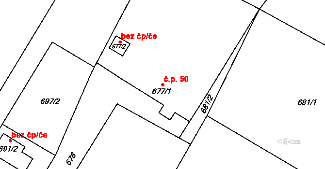 Petrovice u Karviné 50 na parcele st. 677/1 v KÚ Petrovice u Karviné, Katastrální mapa