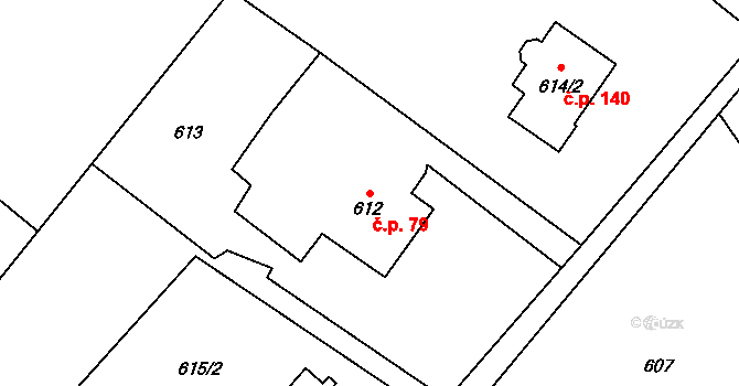 Prstná 79, Petrovice u Karviné na parcele st. 612 v KÚ Prstná, Katastrální mapa