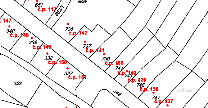 Klášterec nad Ohří 188 na parcele st. 739/1 v KÚ Klášterec nad Ohří, Katastrální mapa