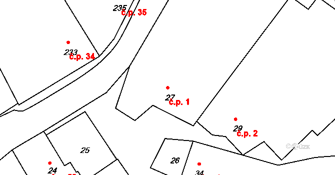 Lomy 1 na parcele st. 27 v KÚ Lomy u Jemnice, Katastrální mapa