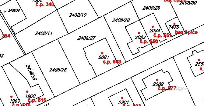 Chrudim II 549, Chrudim na parcele st. 2081 v KÚ Chrudim, Katastrální mapa
