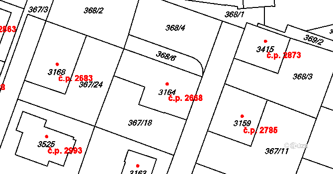 Břeclav 2668 na parcele st. 3164 v KÚ Břeclav, Katastrální mapa
