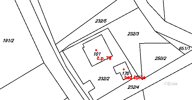Brumov 78 na parcele st. 101 v KÚ Brumov u Lomnice, Katastrální mapa