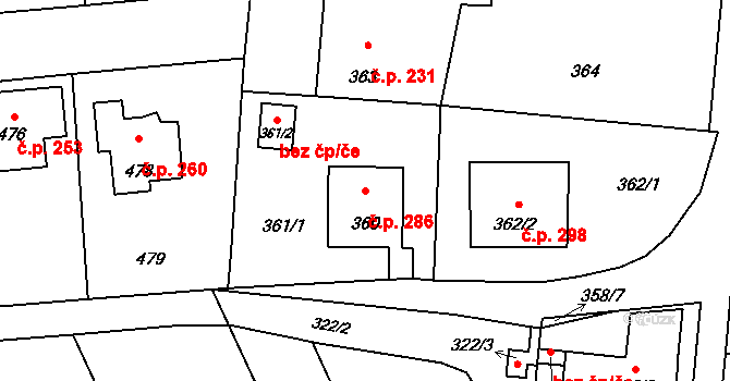 Rudice 286 na parcele st. 360 v KÚ Rudice u Blanska, Katastrální mapa