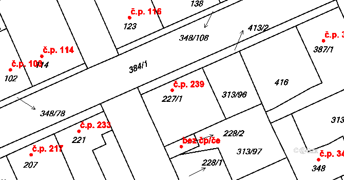 Černčice 239 na parcele st. 227/1 v KÚ Černčice u Loun, Katastrální mapa