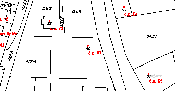 Probluz 67, Dolní Přím na parcele st. 69 v KÚ Probluz, Katastrální mapa