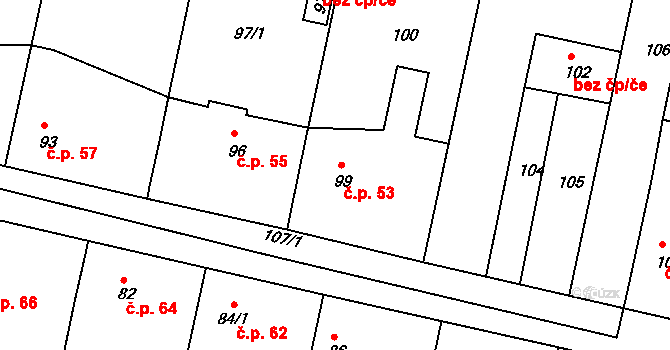 Brozánky 53, Hořín na parcele st. 99 v KÚ Brozánky, Katastrální mapa
