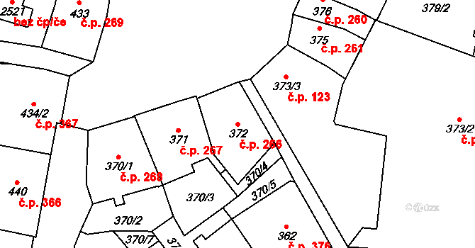 Cheb 266 na parcele st. 372 v KÚ Cheb, Katastrální mapa