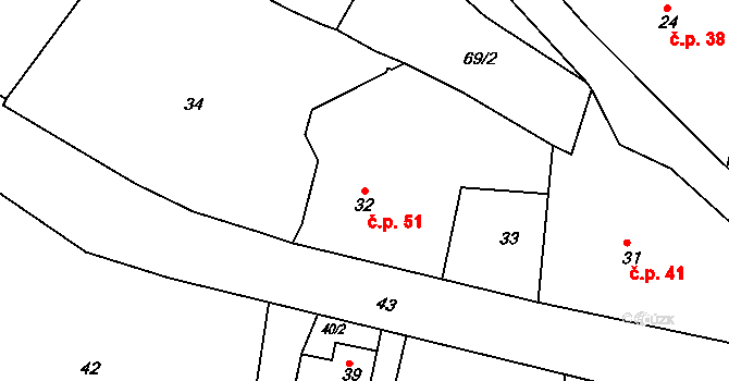 Svatava 51 na parcele st. 32 v KÚ Čistá u Svatavy, Katastrální mapa
