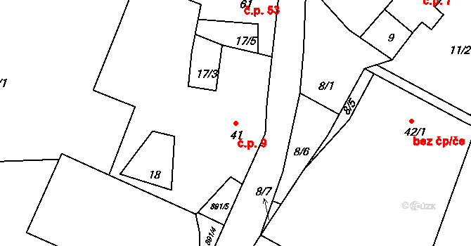 Kotvina 9, Okounov na parcele st. 41 v KÚ Kotvina, Katastrální mapa