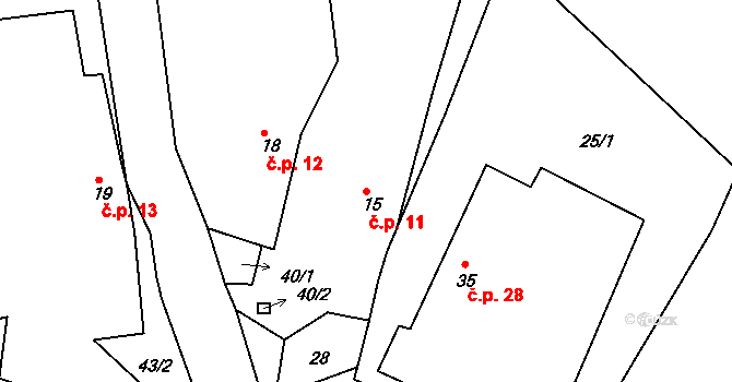 Horní Černůtky 11, Sovětice na parcele st. 15 v KÚ Horní Černůtky, Katastrální mapa