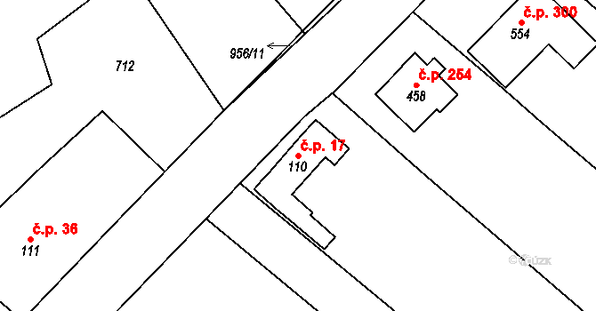 Hrubý Rohozec 17, Turnov na parcele st. 110 v KÚ Daliměřice, Katastrální mapa