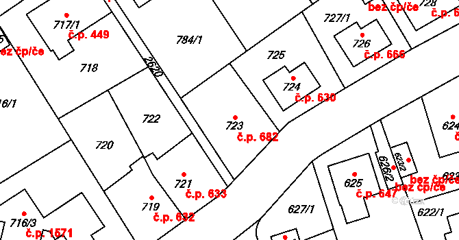 Radotín 682, Praha na parcele st. 723 v KÚ Radotín, Katastrální mapa