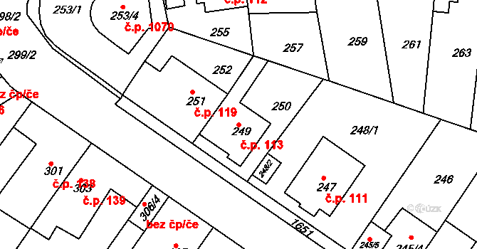 Hlubočepy 113, Praha na parcele st. 249 v KÚ Hlubočepy, Katastrální mapa