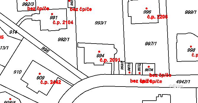 Smíchov 2091, Praha na parcele st. 994 v KÚ Smíchov, Katastrální mapa