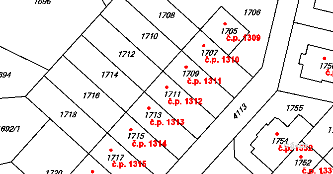 Dejvice 1312, Praha na parcele st. 1711 v KÚ Dejvice, Katastrální mapa