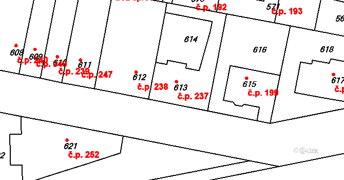 Řepy 237, Praha na parcele st. 613 v KÚ Řepy, Katastrální mapa