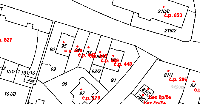 Prosek 449, Praha na parcele st. 92/1 v KÚ Prosek, Katastrální mapa