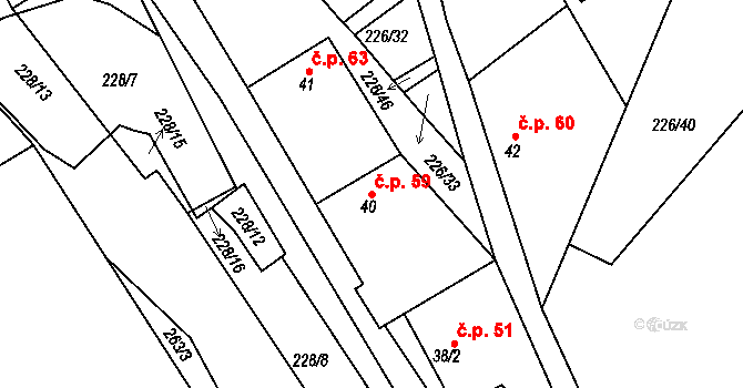 Luhy 59, Dolní Hbity na parcele st. 40 v KÚ Luhy, Katastrální mapa
