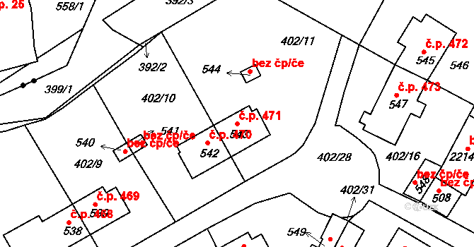 Příbram VI-Březové Hory 471, Příbram na parcele st. 543 v KÚ Březové Hory, Katastrální mapa